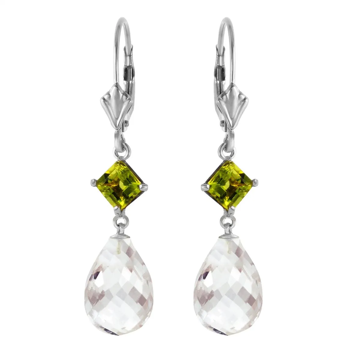 11 Carat 14K Solid White Gold Born To Rock Peridot White Pearl Earrings