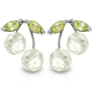 2.9 Carat 14K Solid White Gold Earrings White Topaz Peridot