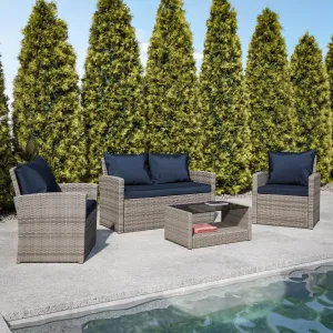 4PC Lt Gray/Navy Patio Set JJ-S351-GYNV-GG