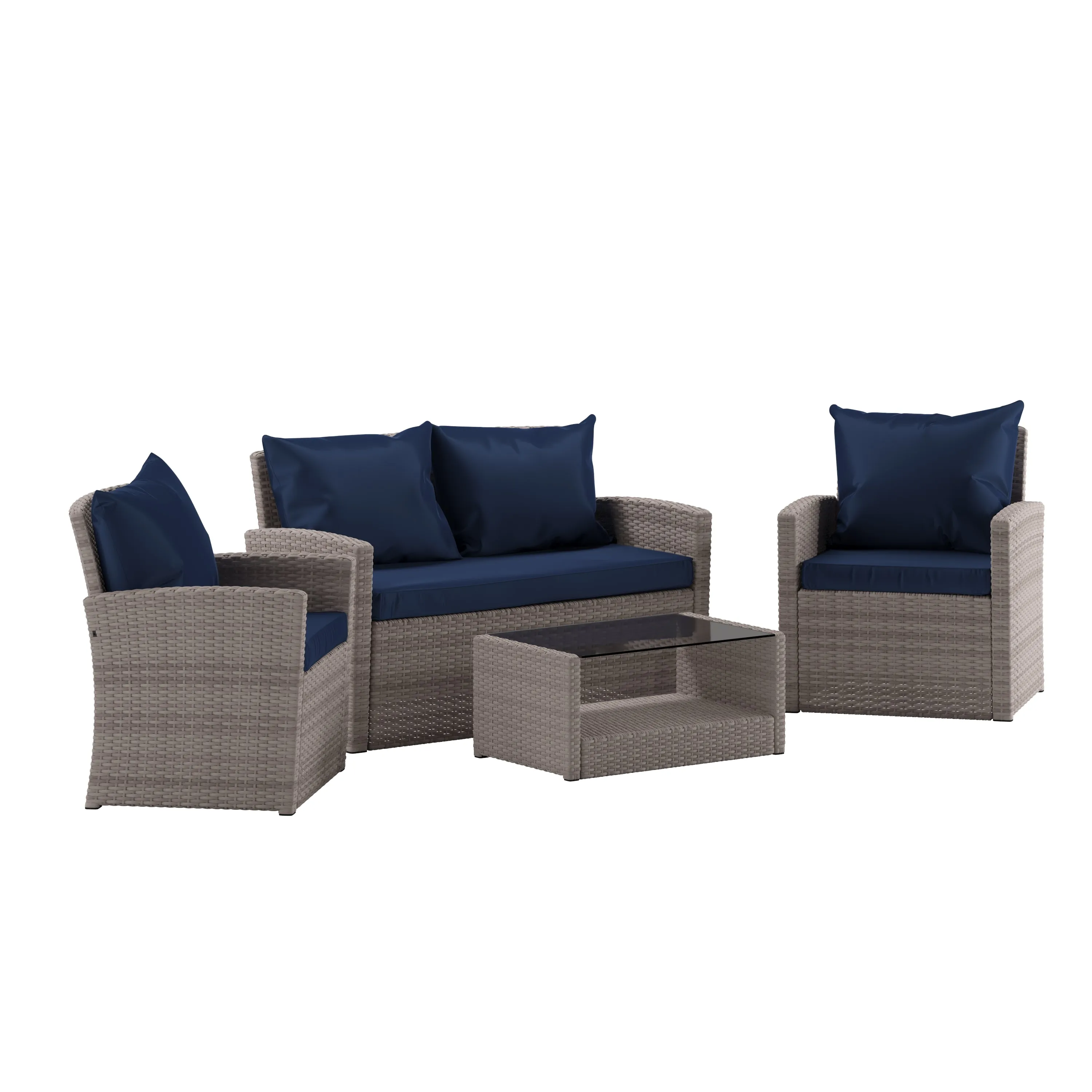 4PC Lt Gray/Navy Patio Set JJ-S351-GYNV-GG