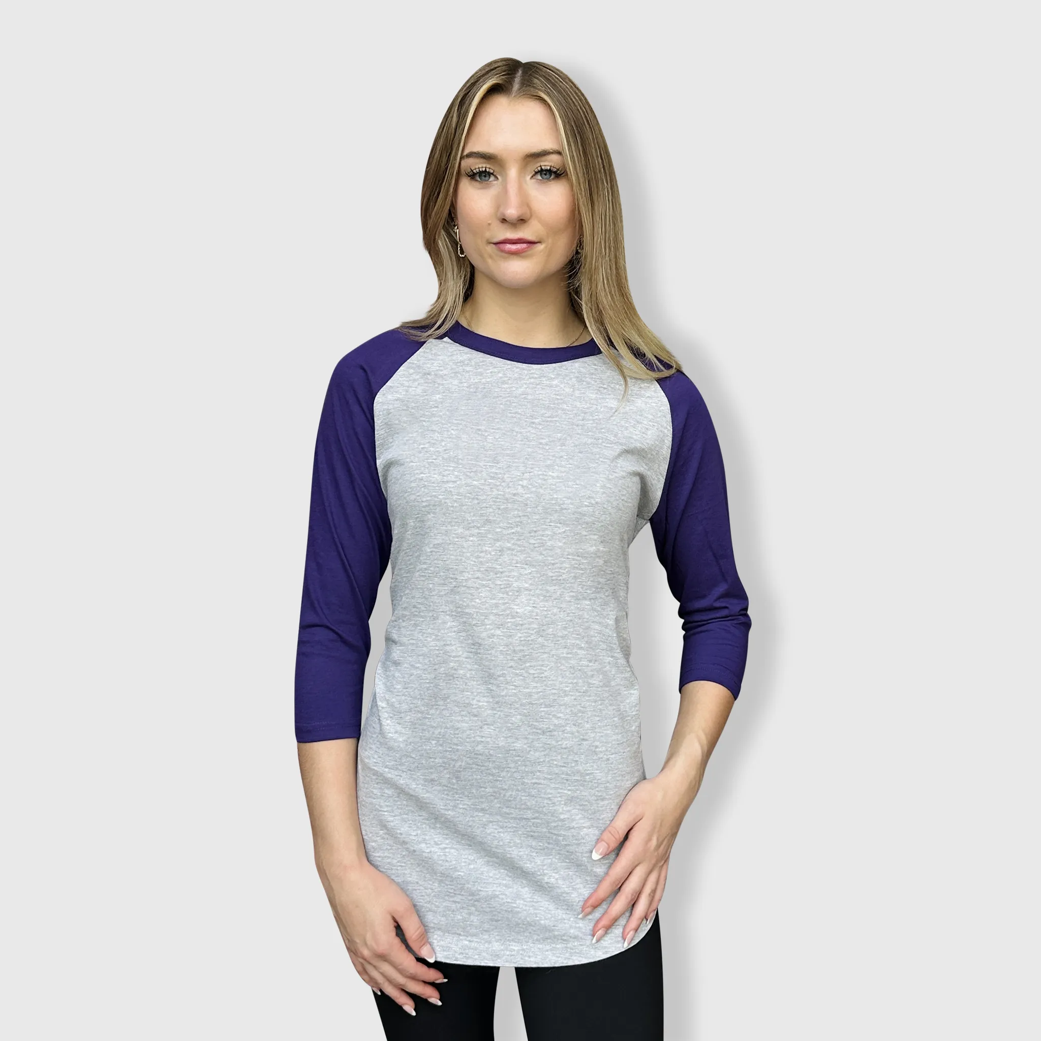 Adult Plain Raglan 3/4 T-Shirt - Gray Body