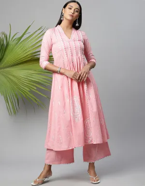 Baby Pink Pure Cotton Salwar Suit Palazzo