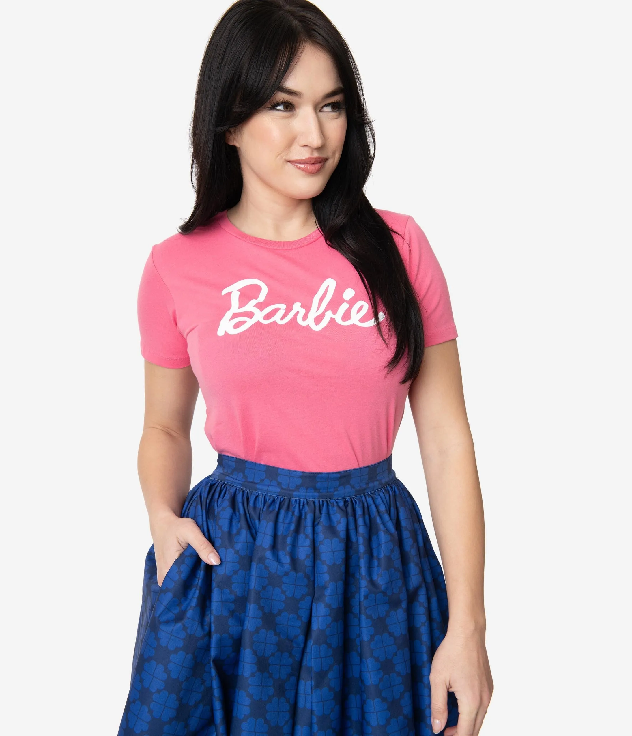 Barbie x Unique Vintage Hot Pink Barbie Logo Womens Tee