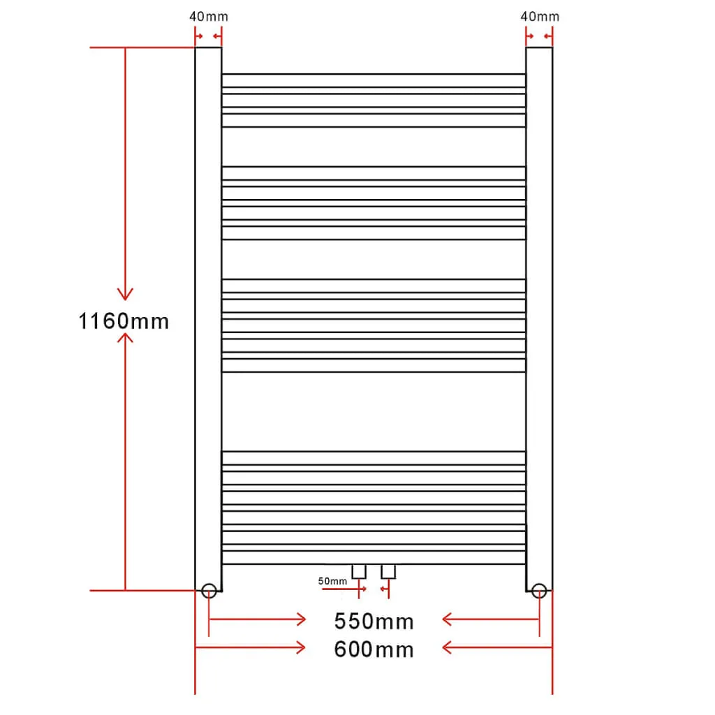 Bathroom Central Heating Towel Rail Radiator Straight 600 x 1160 mm