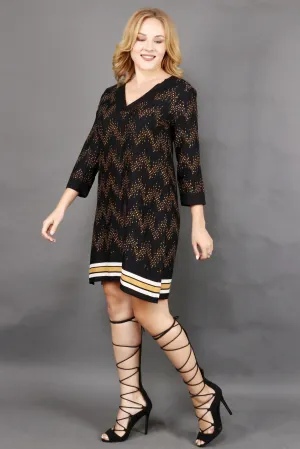 Black Geometric Printed Tunic with Yellow Stripes