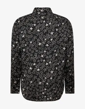 Black Graffiti Stars Print Silk Shirt