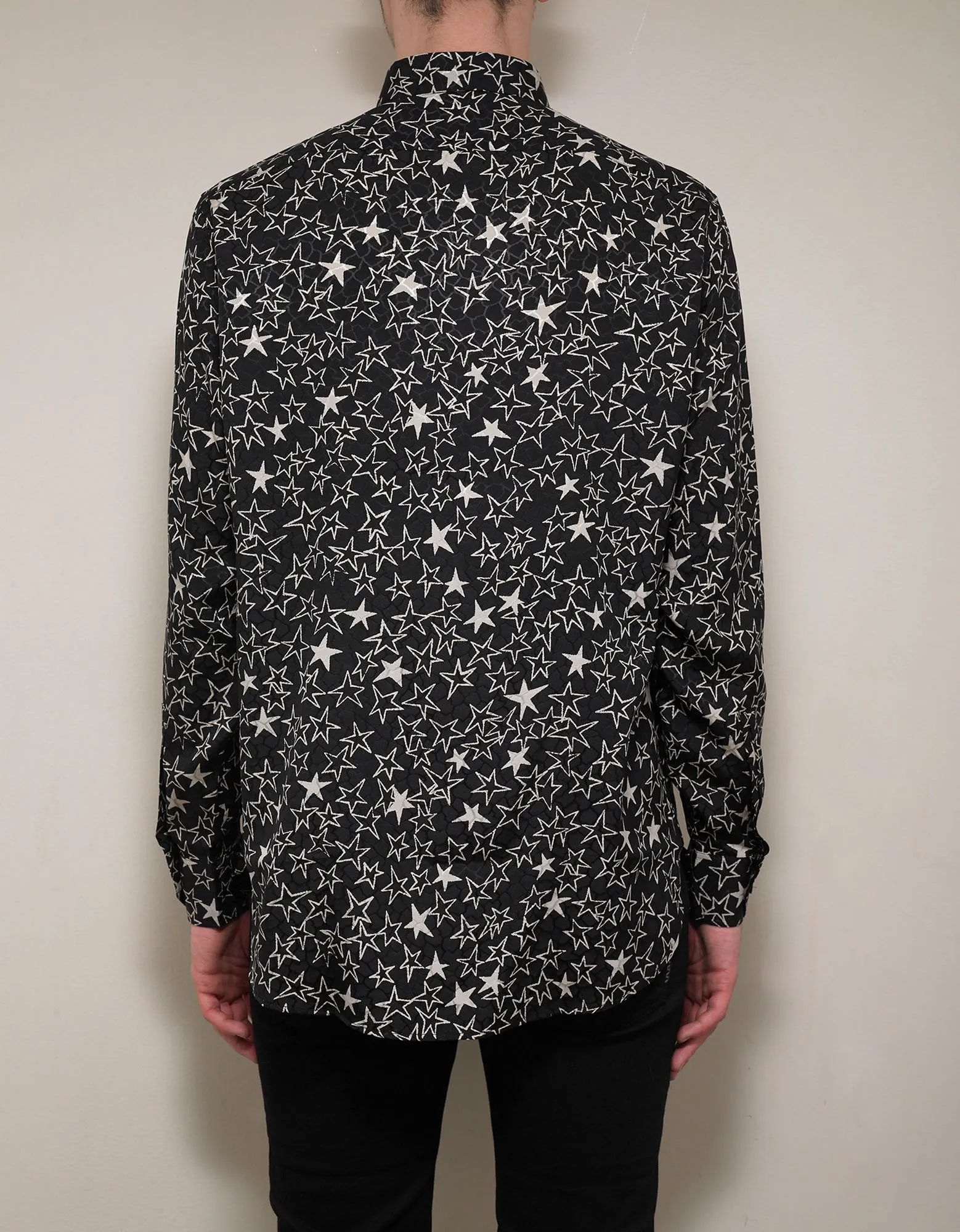 Black Graffiti Stars Print Silk Shirt