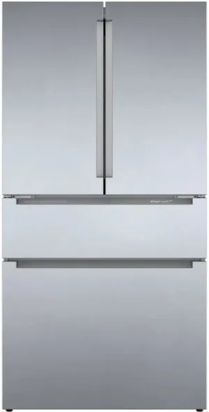 Bosch 800 Series B36CL80ENS 36 Inch Counter Depth French Door Smart Refrigerator with 20.5 Cu. Ft. Capacity, Home Connect, Dual Freezer Drawers, Ice Maker, Touch Control Panel, and Humidity-Controlled Drawers: Integrated Recessed Handle