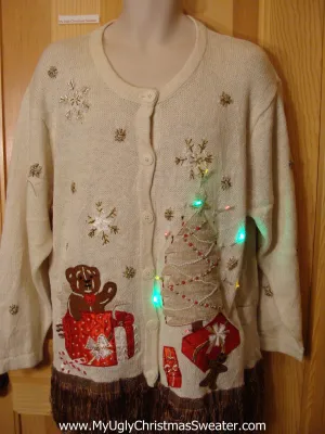 Christmas Sweater Long Fringe and Lights