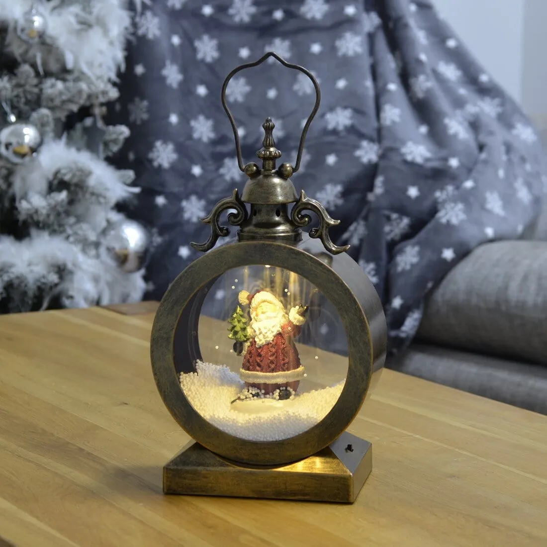 Classic Snowing Christmas Lantern Decoration With Lights