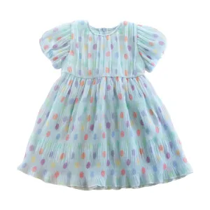 Dot Chiffon Pleat Dress - Blue