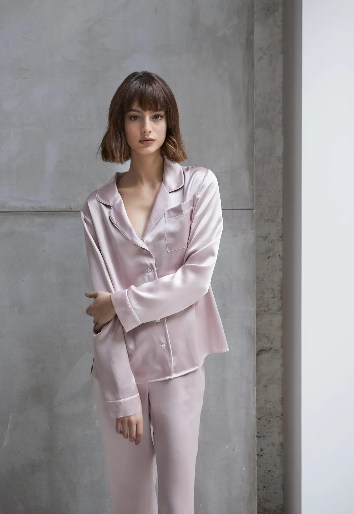 Dusty Nude Pink Silk Pyjama Set