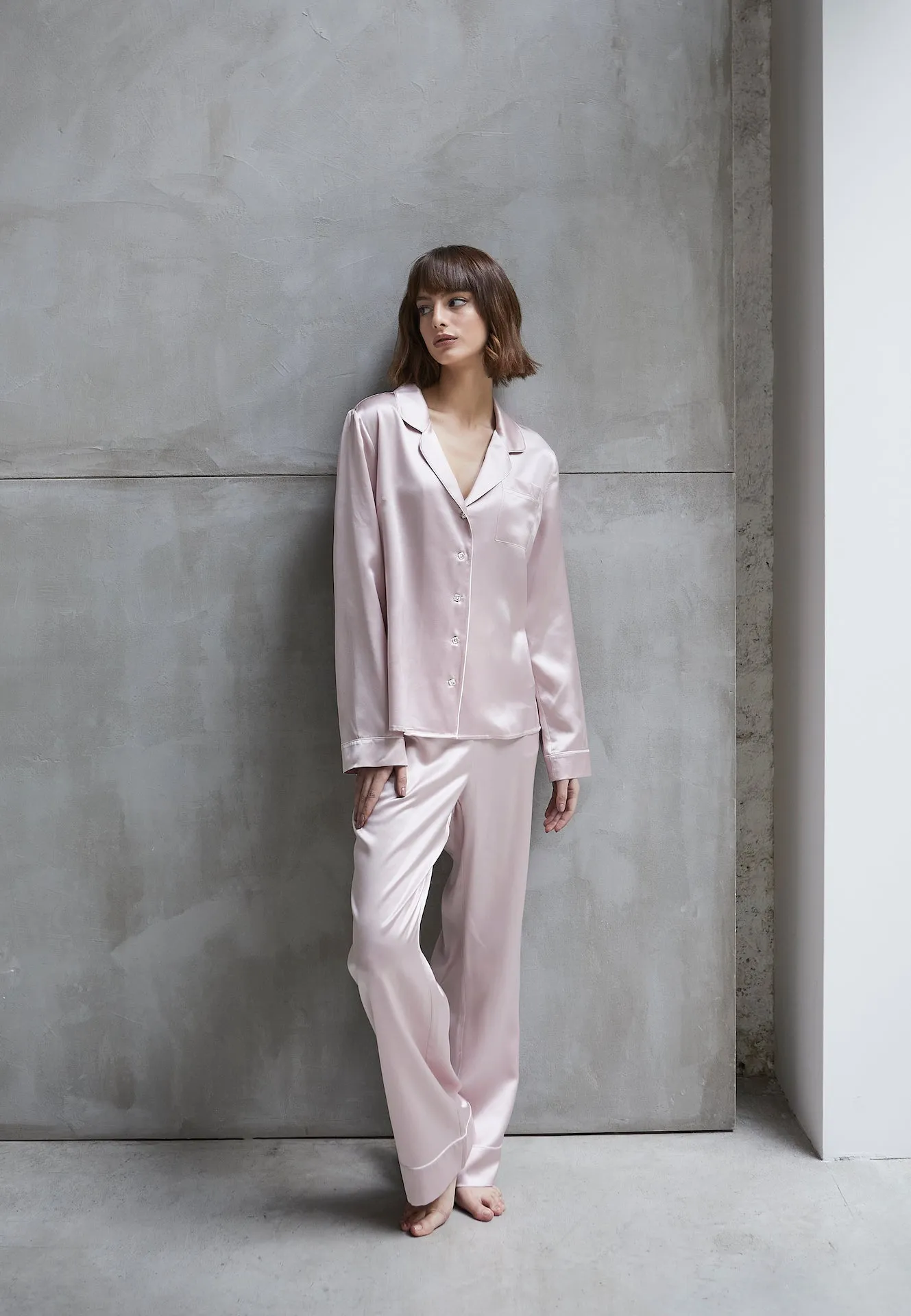 Dusty Nude Pink Silk Pyjama Set