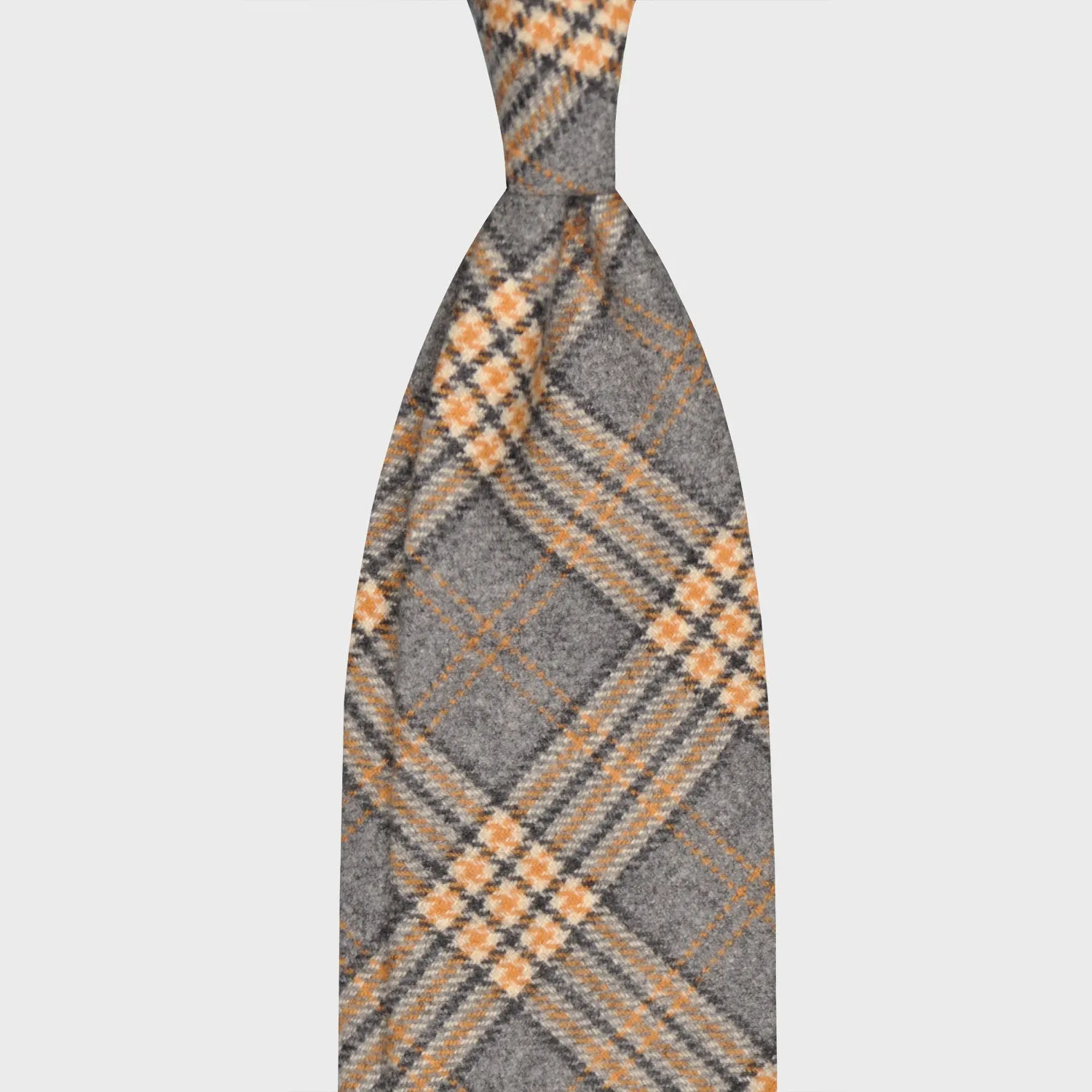 F.Marino Tartan Wool Tie 3 Folds Smoke Grey