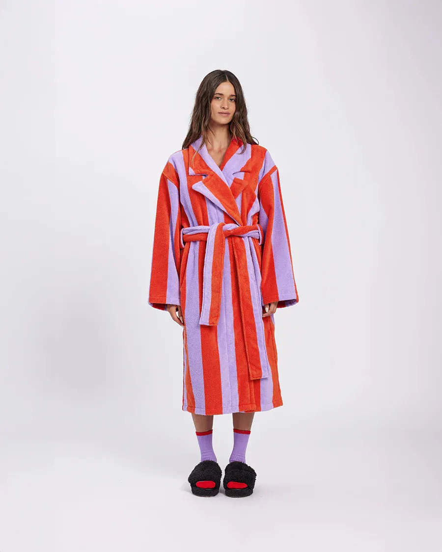 Cozy Grapefruit Striped Hommey Robe - Premium Loungewear