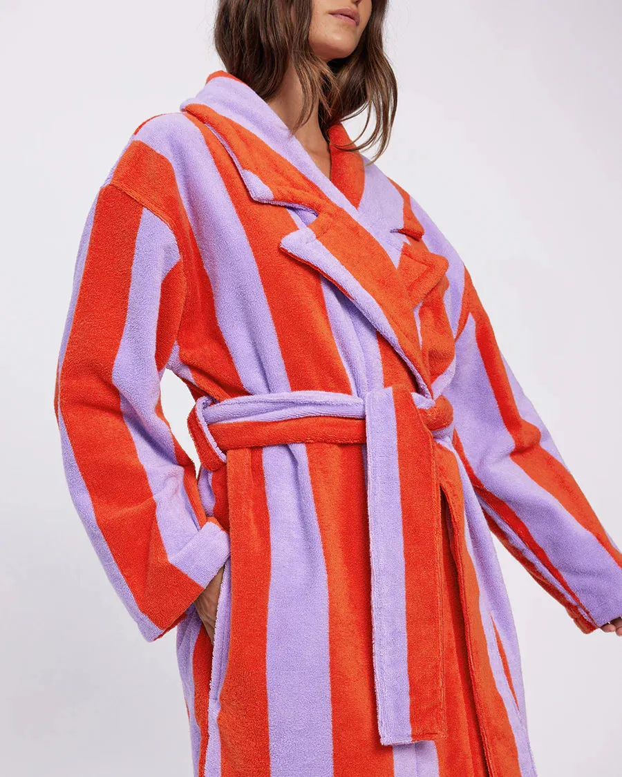 Cozy Grapefruit Striped Hommey Robe - Premium Loungewear