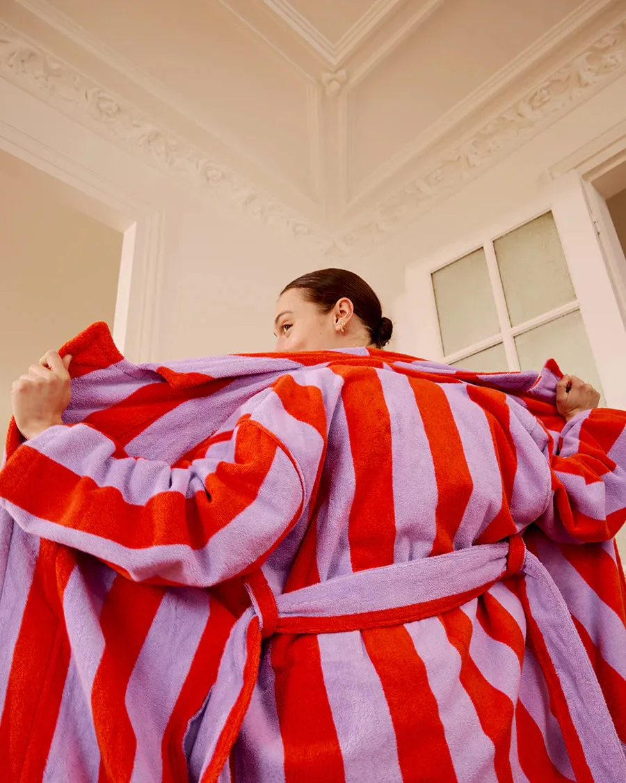 Cozy Grapefruit Striped Hommey Robe - Premium Loungewear