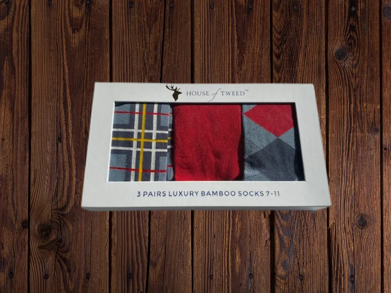 Premium 3-Pair Pack Mens Bamboo Tartan Socks from House of Tweed