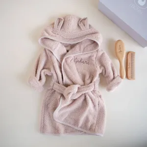 JBØRN Baby Gift Set | Organic Cotton Bath Robe & Hair Brush Set