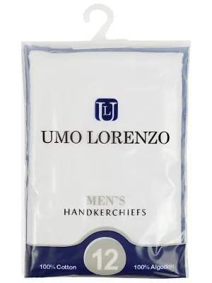 Men's White 100% Cotton Soft Finish Handkerchiefs