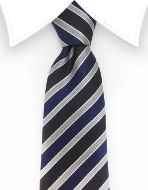 Navy Blue, Black and Silver Striped Ties