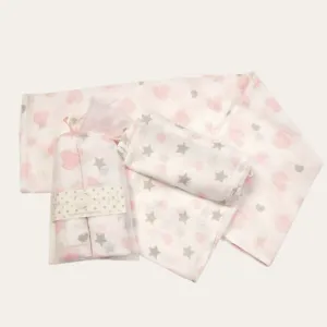 Pink Muslin Gift Set 'Clouds and Stars'