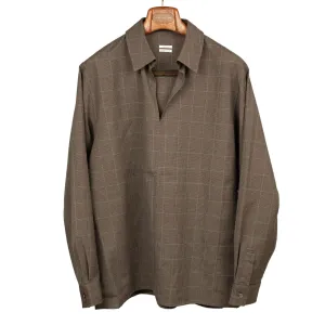 Popover shirt in brown check wool linen rayon