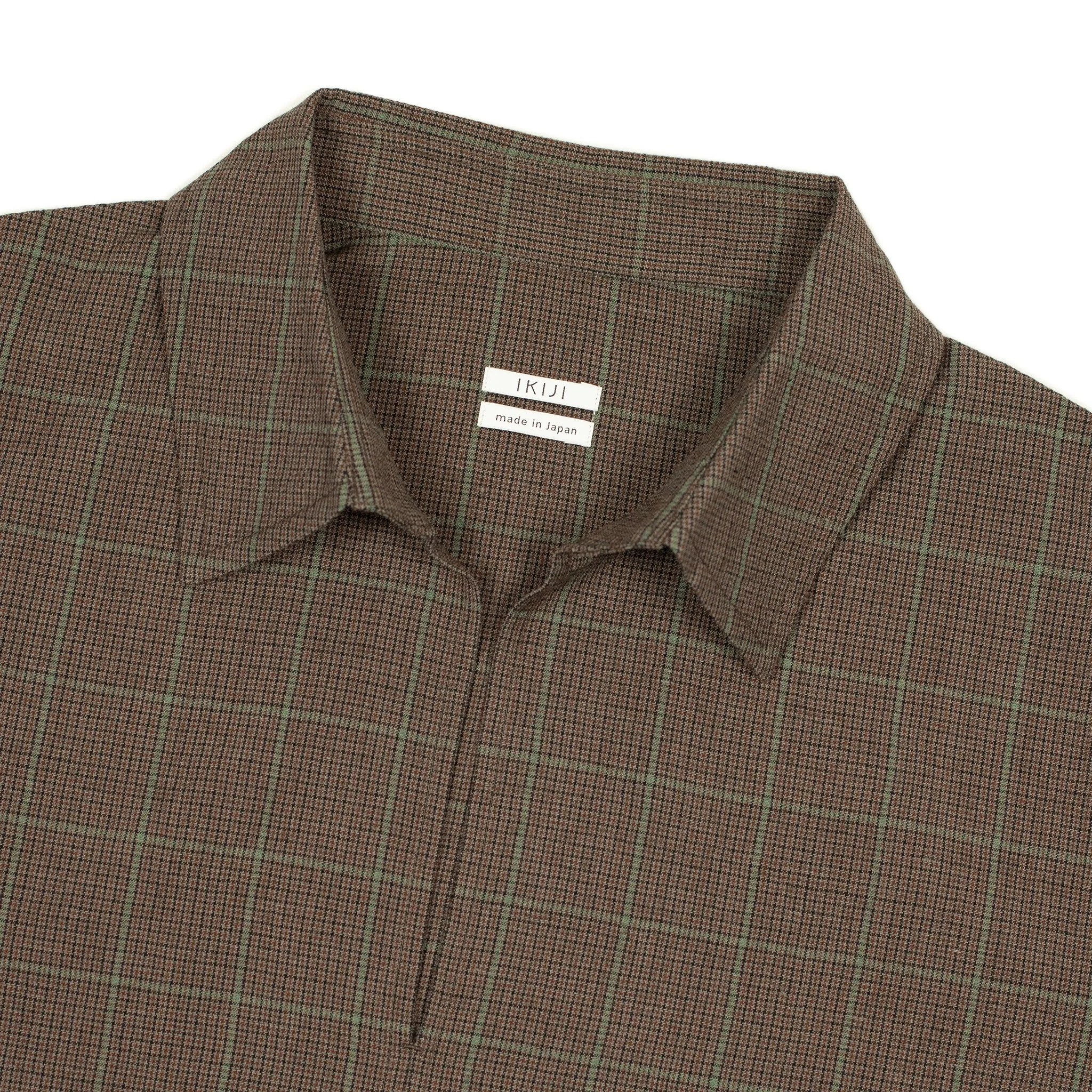 Popover shirt in brown check wool linen rayon