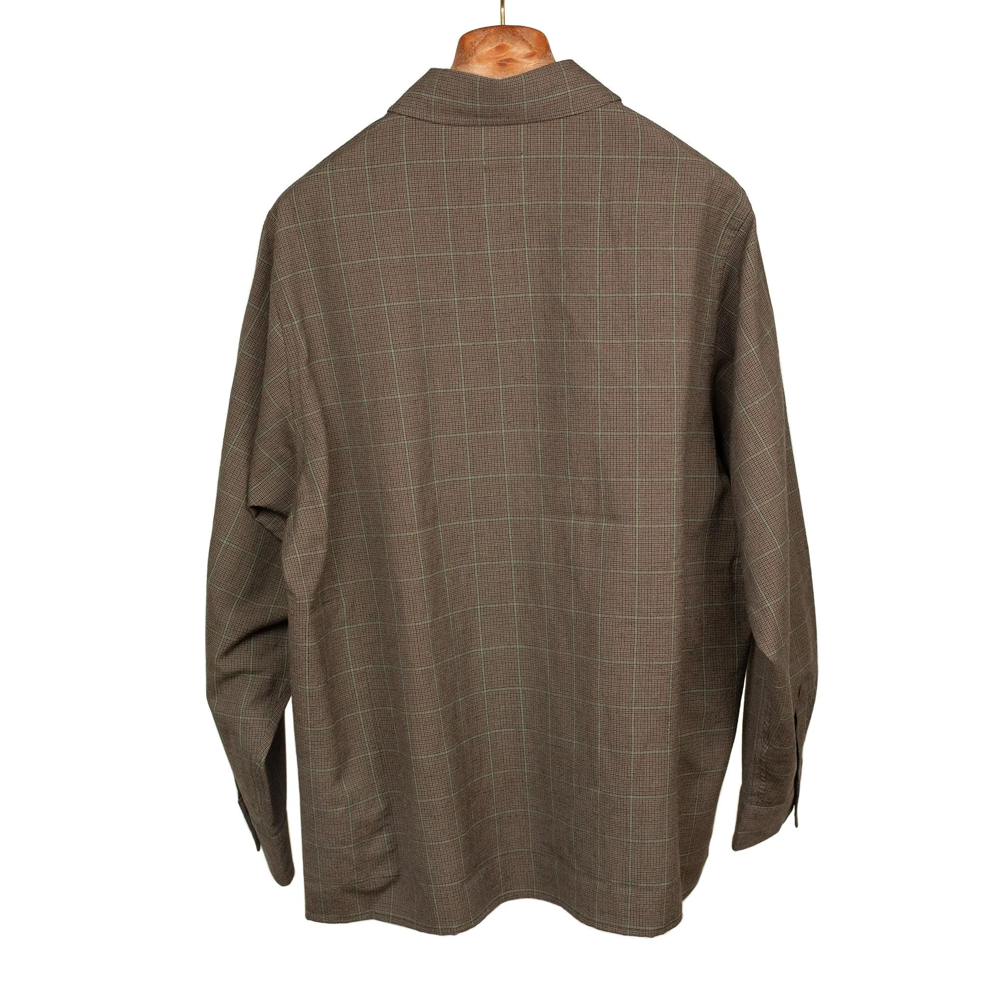 Popover shirt in brown check wool linen rayon