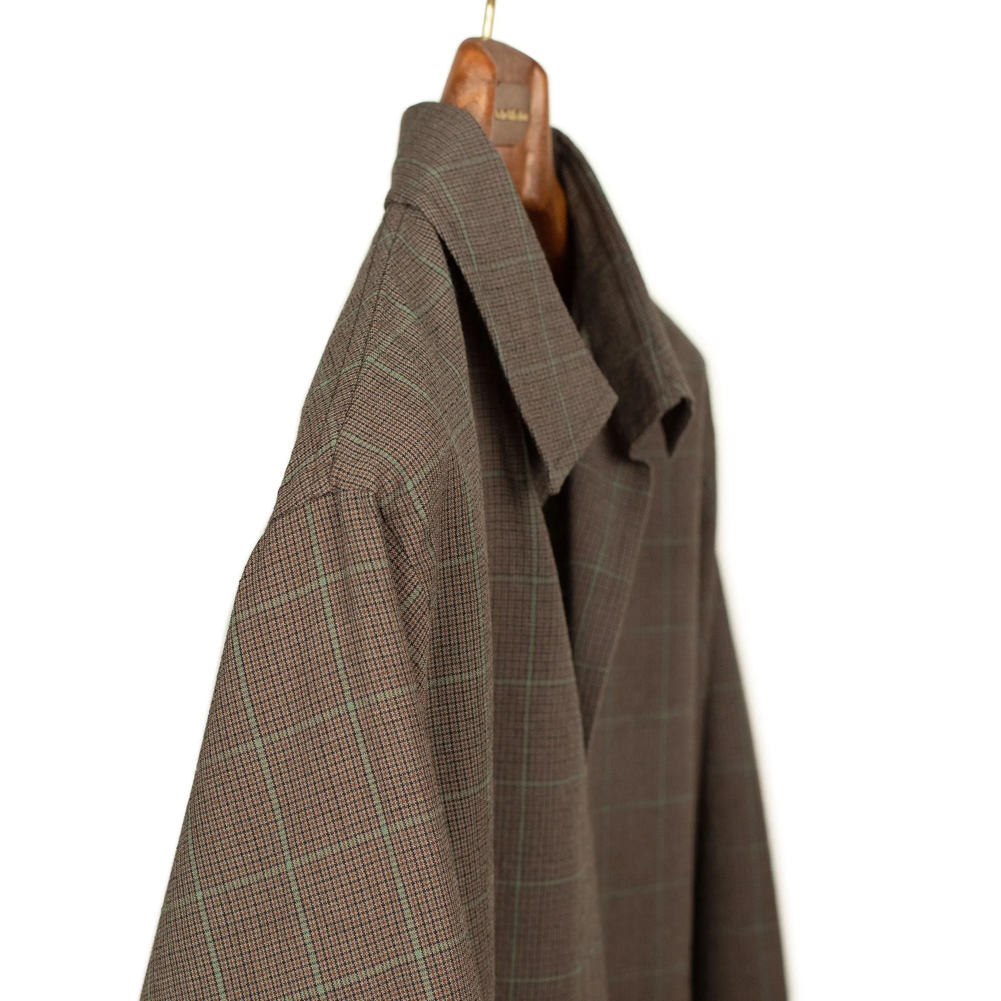 Popover shirt in brown check wool linen rayon