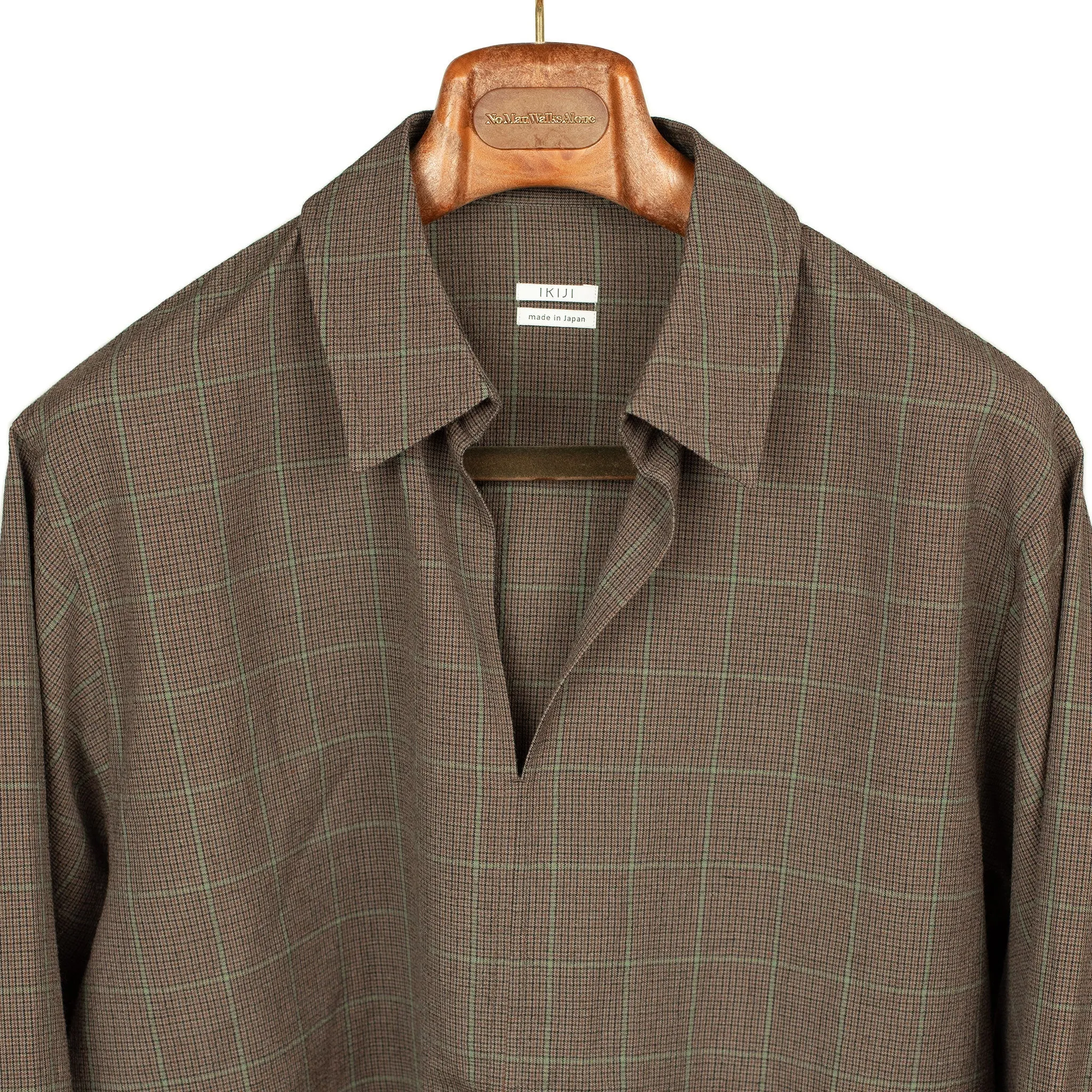 Popover shirt in brown check wool linen rayon