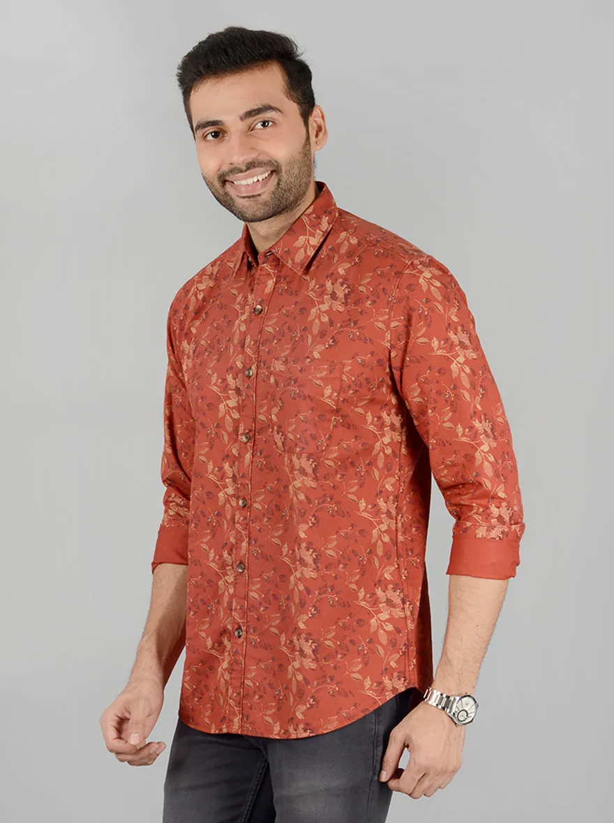 Red Printed Slim Fit Casual Shirt | JadeBlue