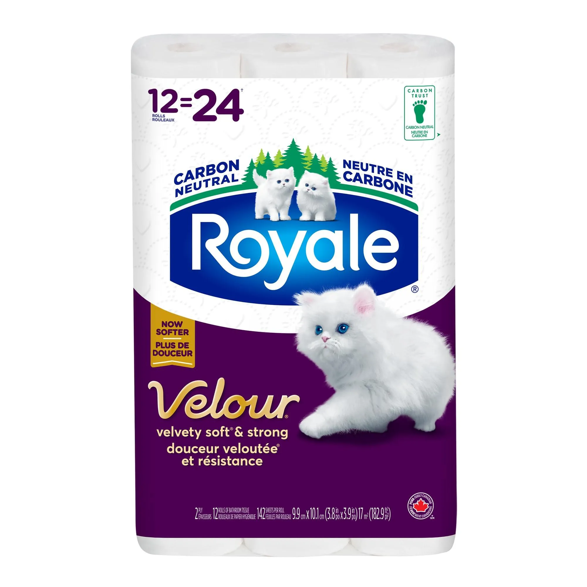 Royale Velour Toilet Paper, 12 Equal 24 Rolls, 142 Bathroom Tissues per roll