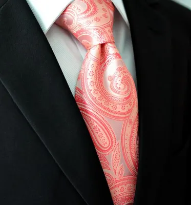 Salmon Pink Orange Coral Paisley Tie