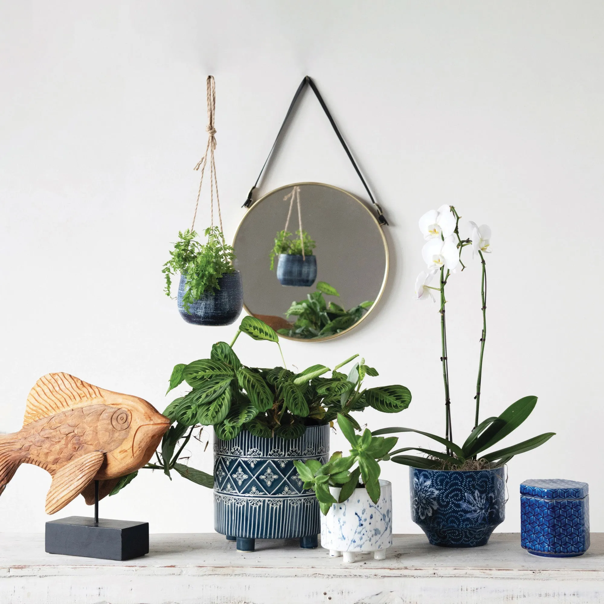 Stoneware Planter with Floral Pattern