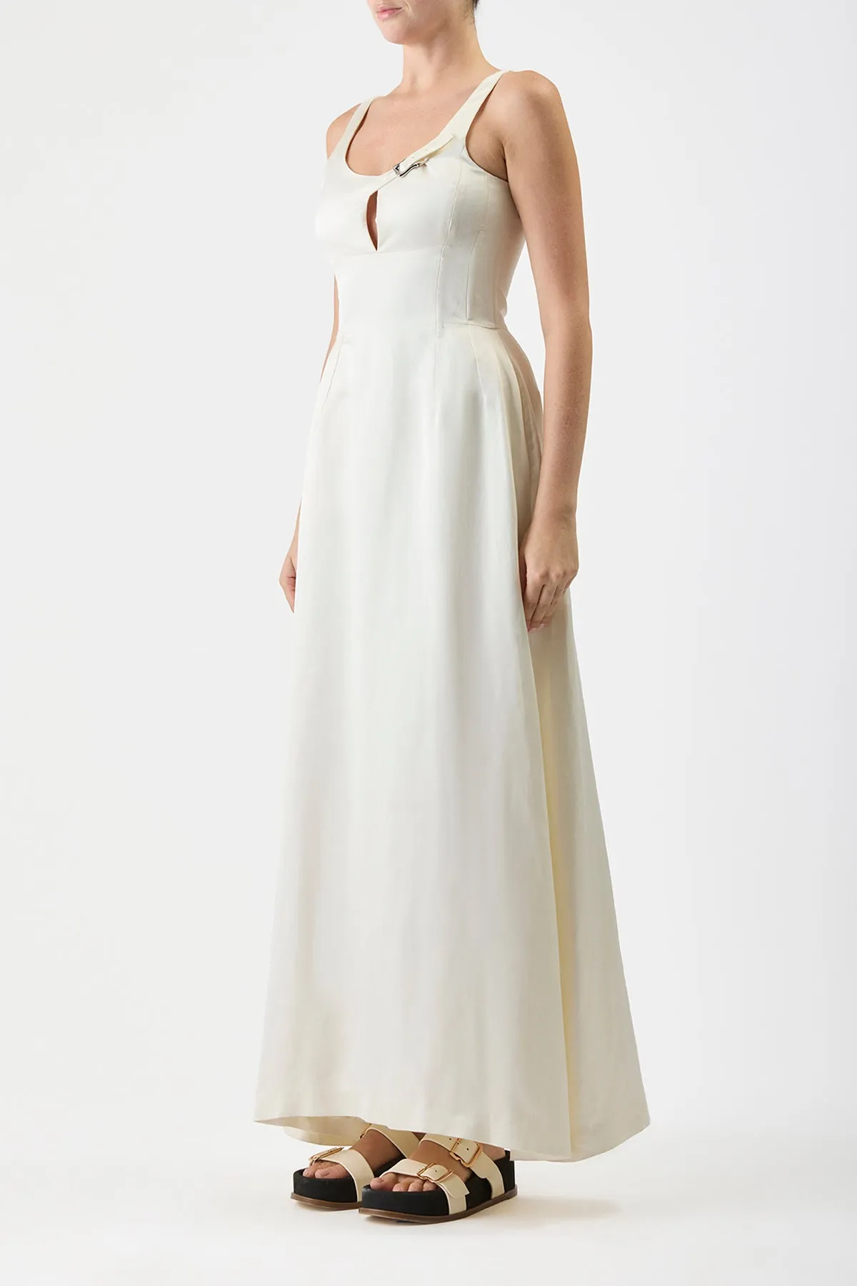 Sven Maxi Dress in Ivory Silk Linen Satin