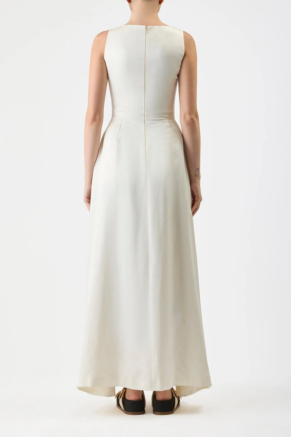 Sven Maxi Dress in Ivory Silk Linen Satin