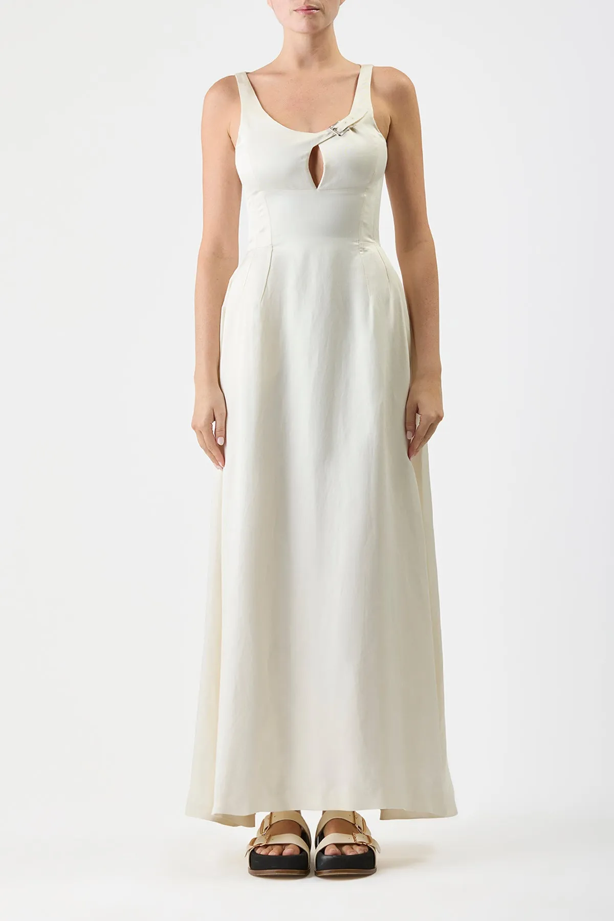 Sven Maxi Dress in Ivory Silk Linen Satin