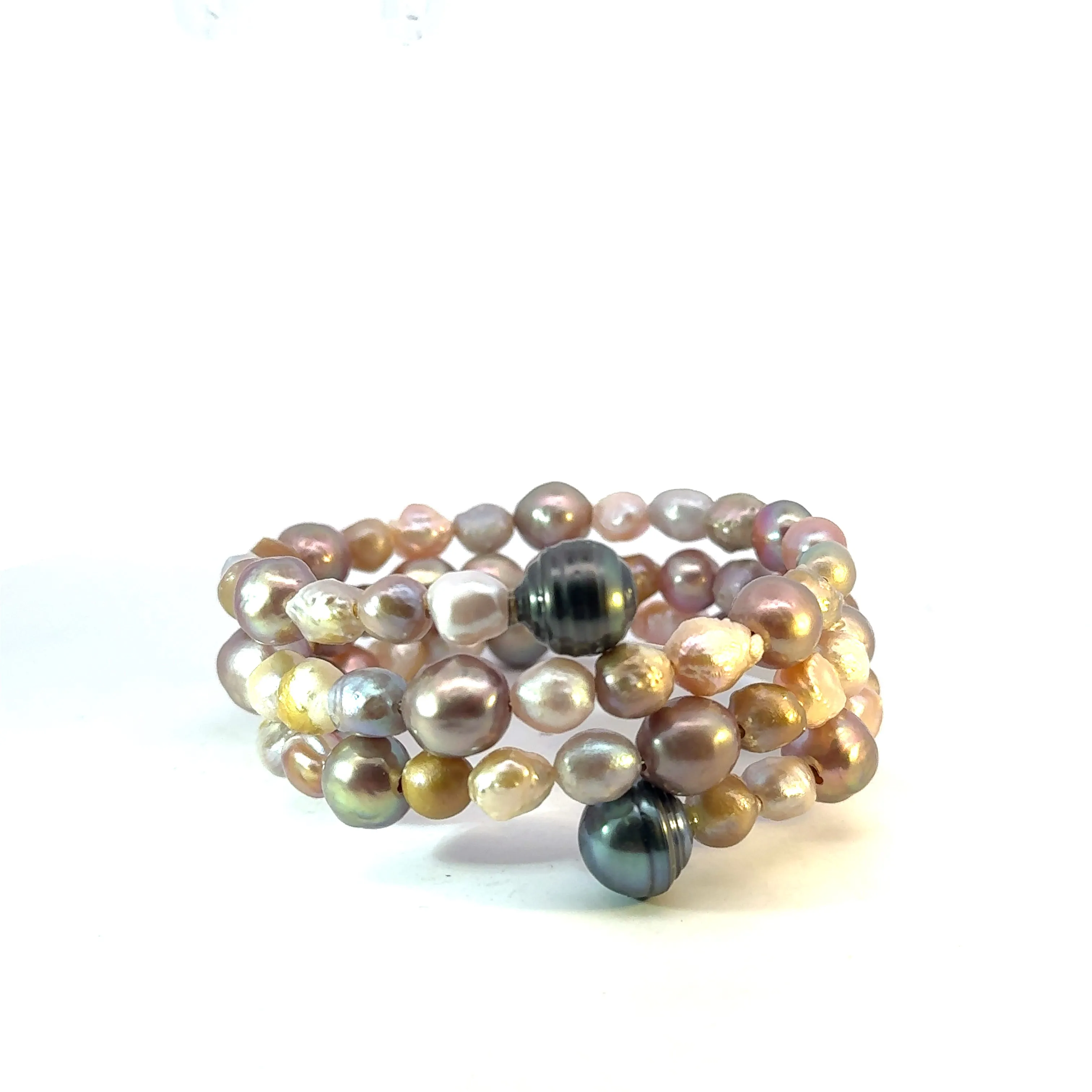 Triple Wrap Pink & Tahitian Pearl Bracelet