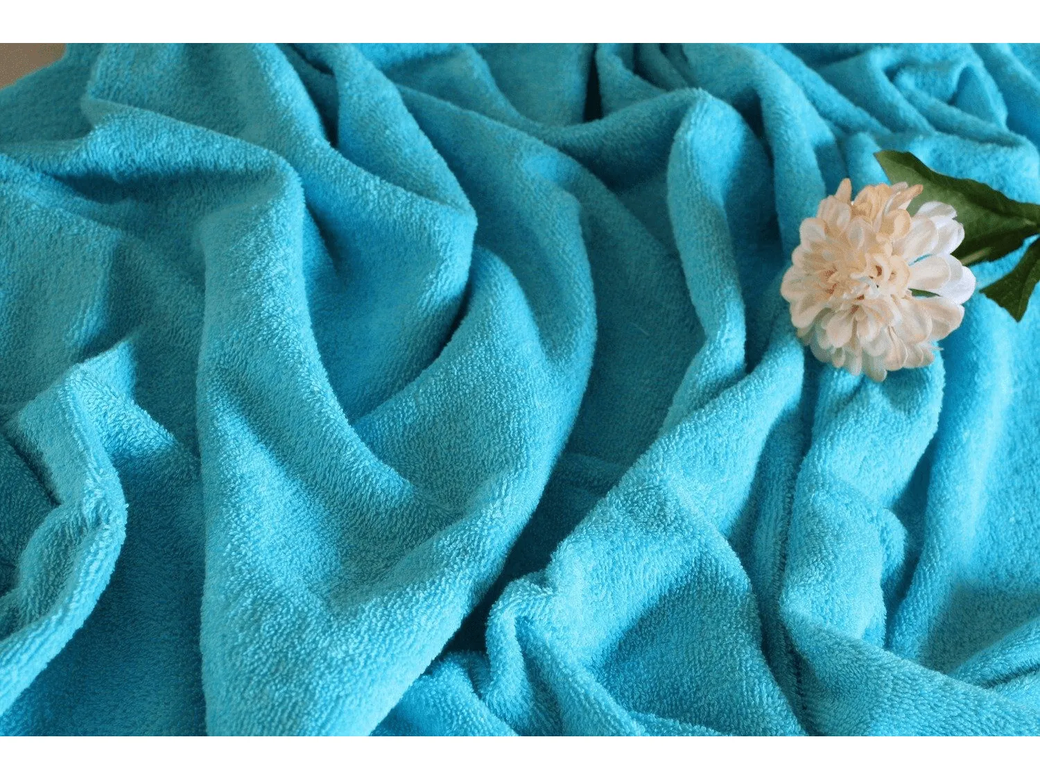 TURQUOISE- Pure Cotton Thick LUXURY TERRY TOWELLING Material for Beach wear, Bath robe and Baby 400gsm