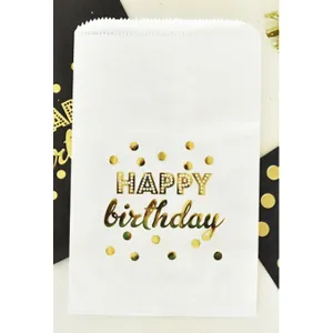 White Happy Birthday Gold Foil Candy Buffet Bags (set of 84)