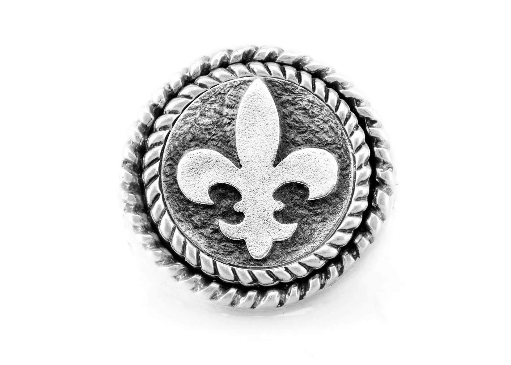 White Lily Medallion Ring with fleur de lis Symbol