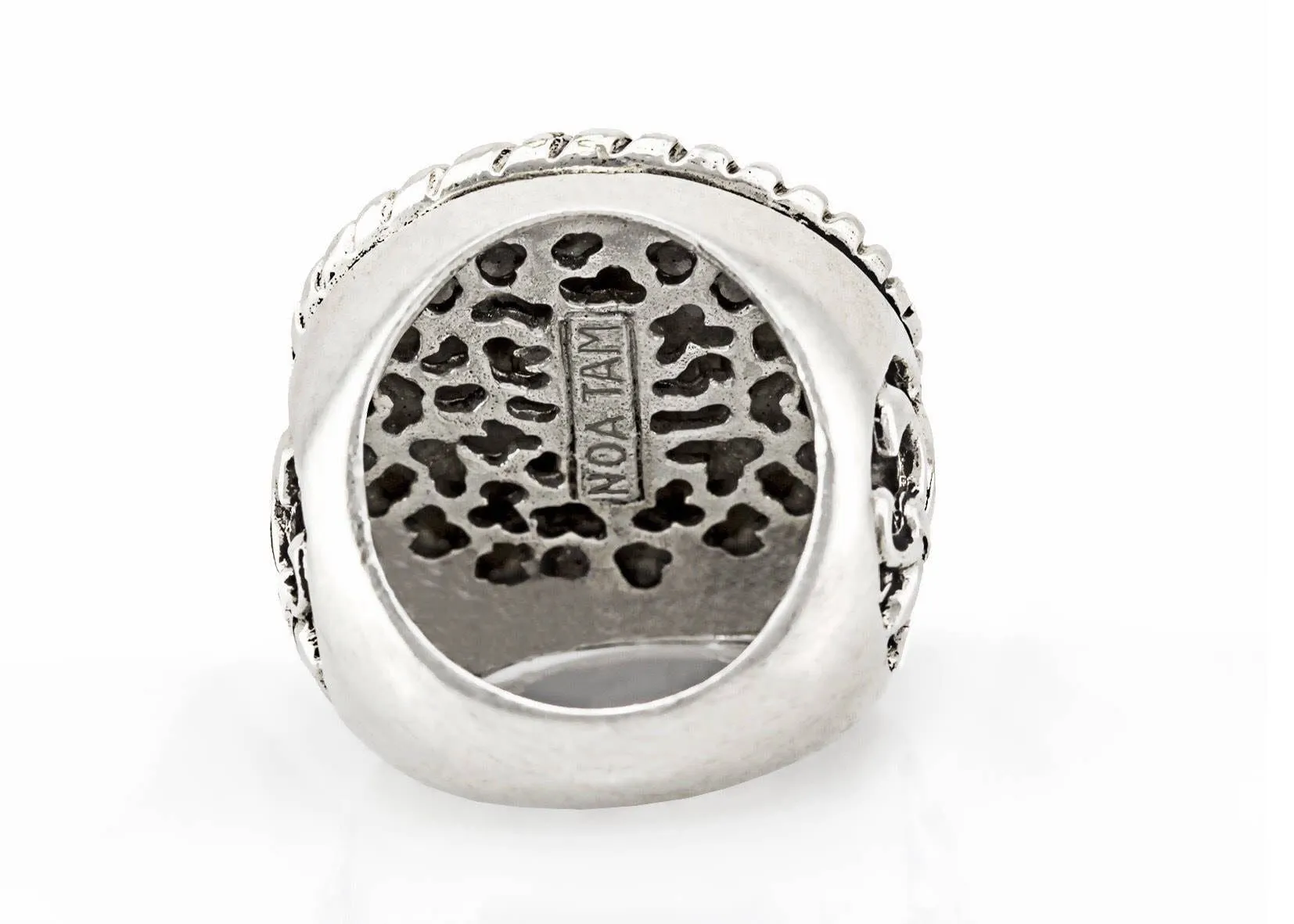 White Lily Medallion Ring with fleur de lis Symbol