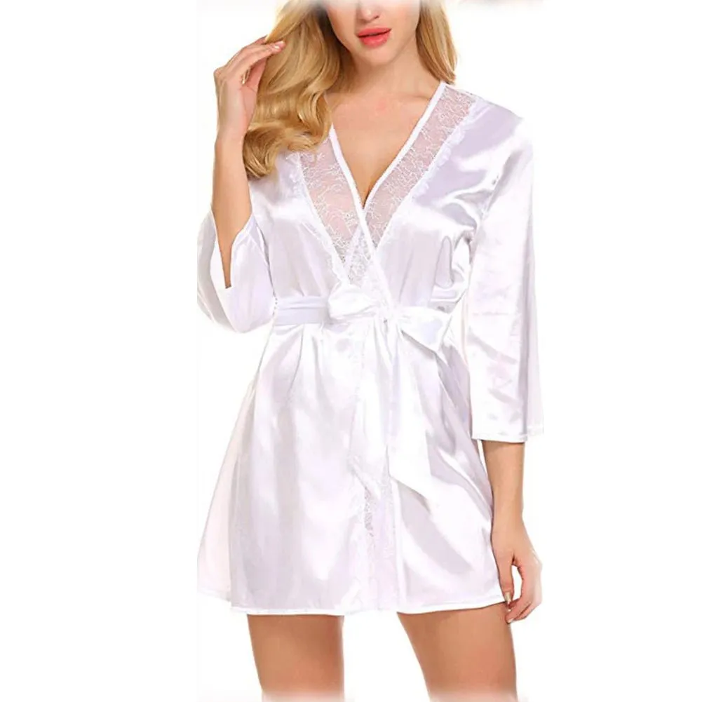 Women Satin Kimono Bathrobe Half Sleeve Lace Edge Bride Wedding Wrap Dressing Robes Nightgown Pajamas Ladies Home Clothes