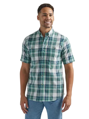 Wrangler Men's Rugged Wear Green & Blue Plaid Short Sleeve Shirt - Big