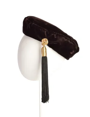 Yves Saint Laurent Vintage 1976 Russian Collection Brown Velvet Tassel Beret Hat