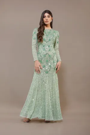 Zinnia Embellished Maxi Dress in Sage Green