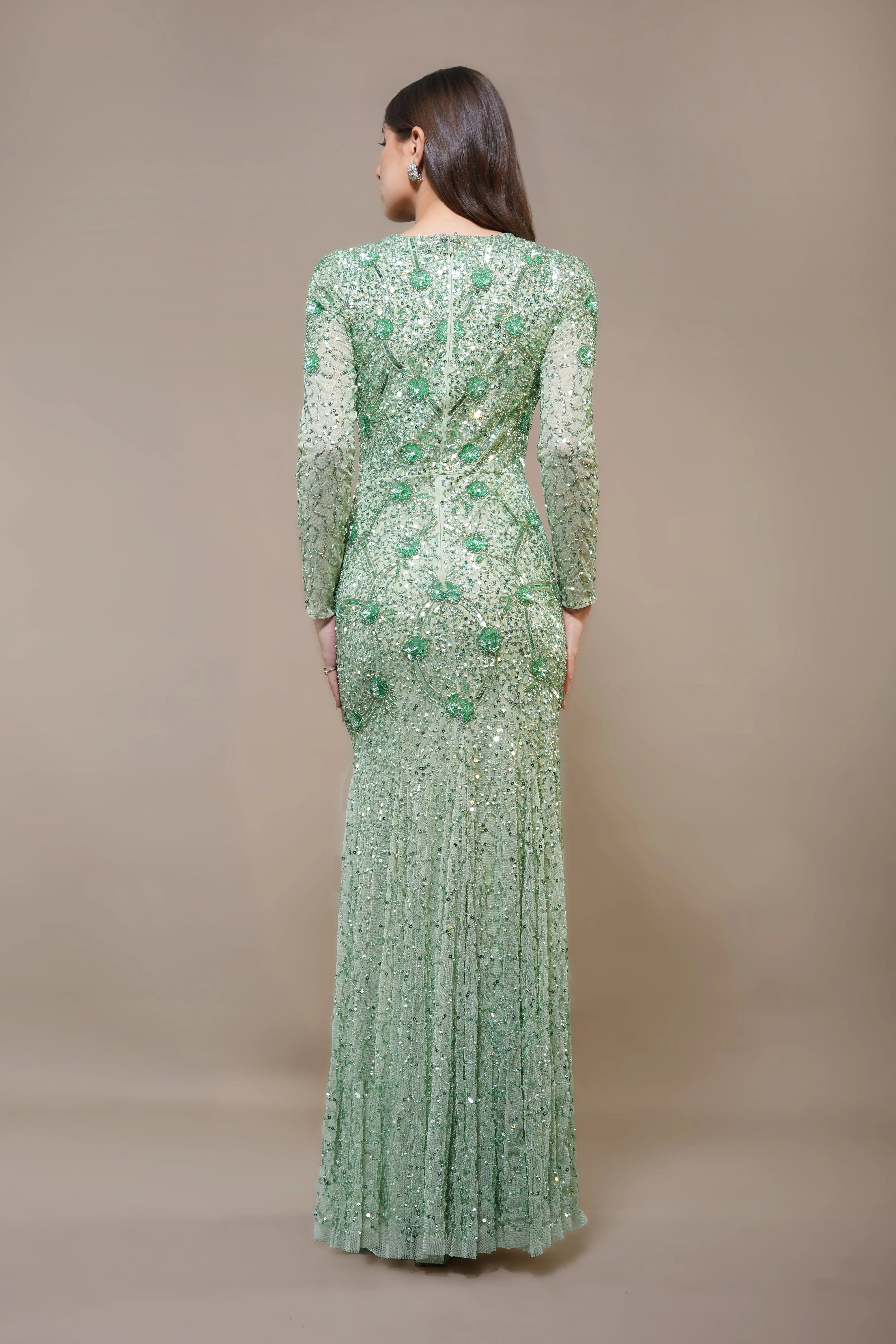 Zinnia Embellished Maxi Dress in Sage Green